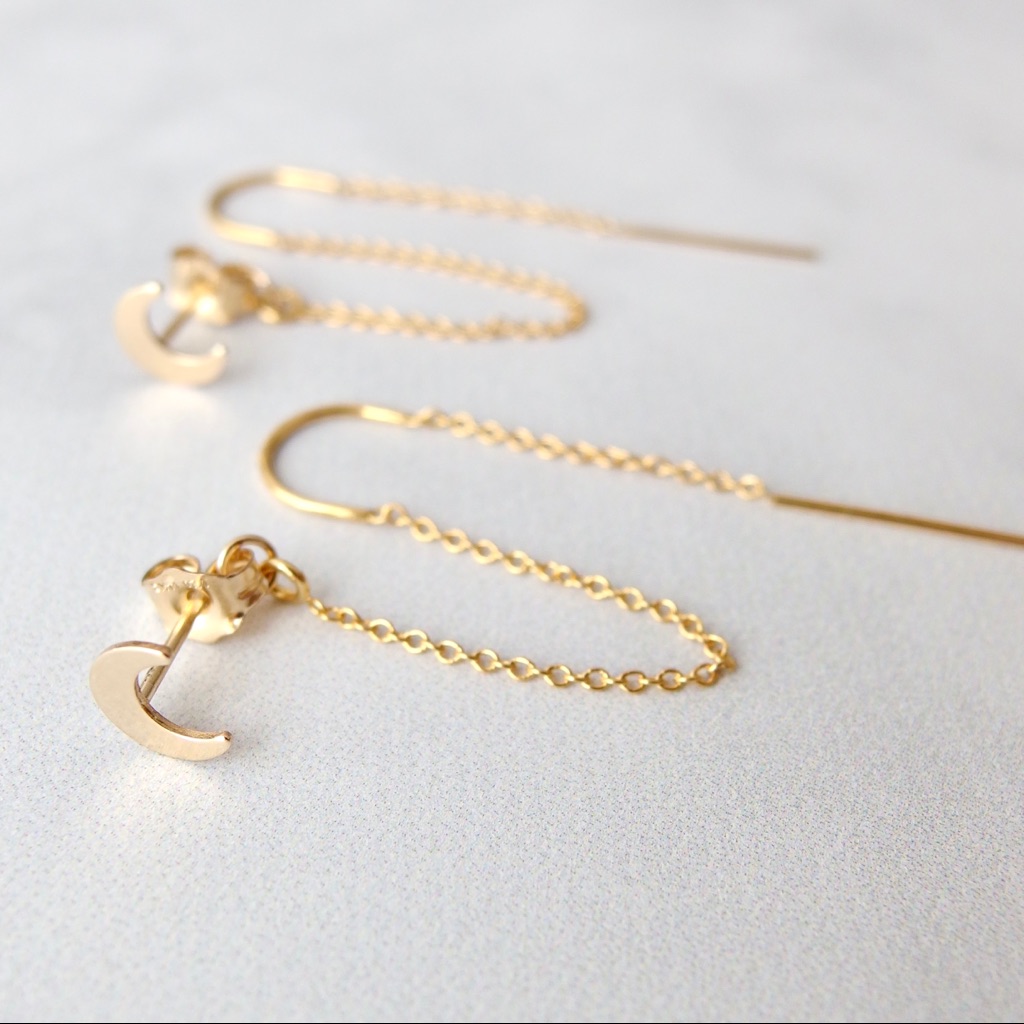 Moon Double Piercing Threader Earrings